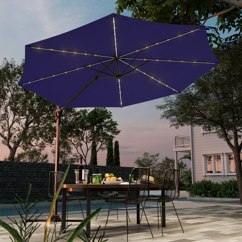 LIVOOSUN 10FT LED Round Cantilever Umbrella For Your Outdoor Space, Solution-Dyed Fabric, 360° Rotation System - Navy Blue