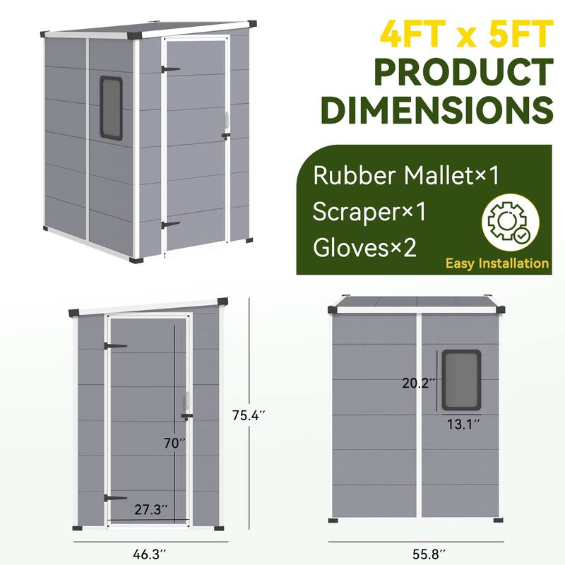 5' x 4' Outdoor Storage Shed with Built-In Floor, Lockable Double Doors & Sloped Roof, Light Gray - 5' x 4'