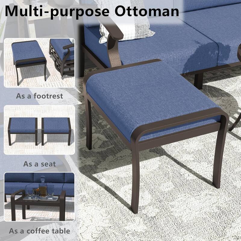 Aluminum Patio Furniture Set with Fire Pit, Ottomans & Rocking-Swivel Chairs, Modular Sofa with Thick Cushions