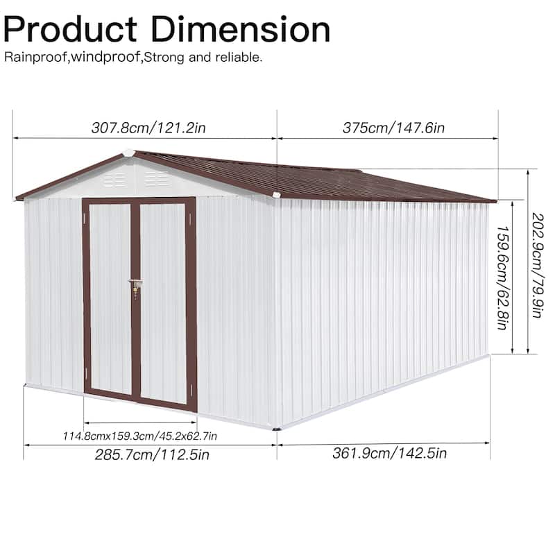GDFStudio - Ryder Metal Garden Shed 10ft x 12ft Outdoor Storage Shed