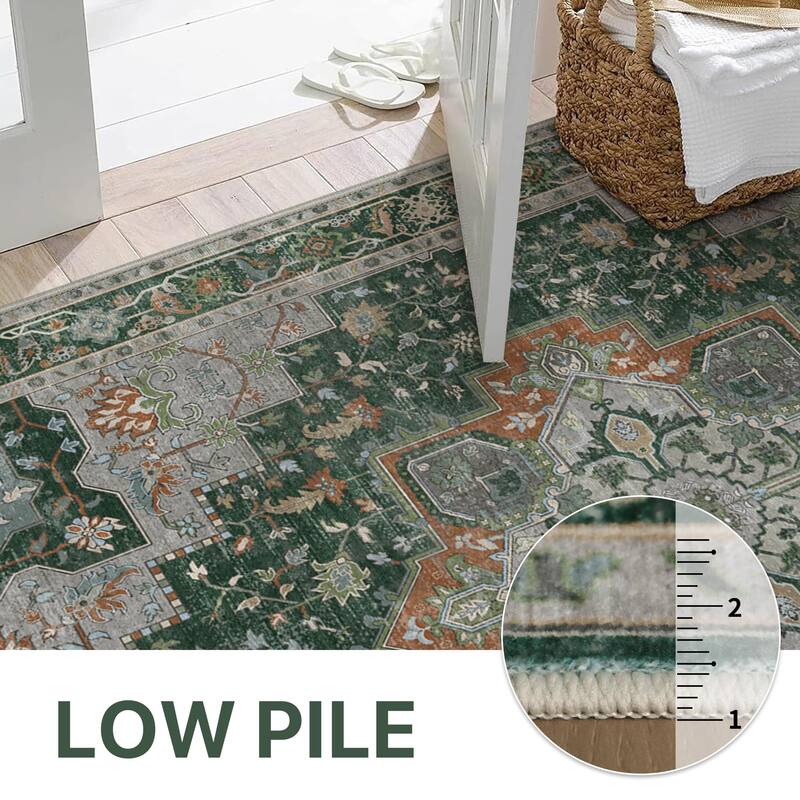 Mcow Neutral Floral Low Pile Machine Washable Non-Slip Area Rug - 8'X10'