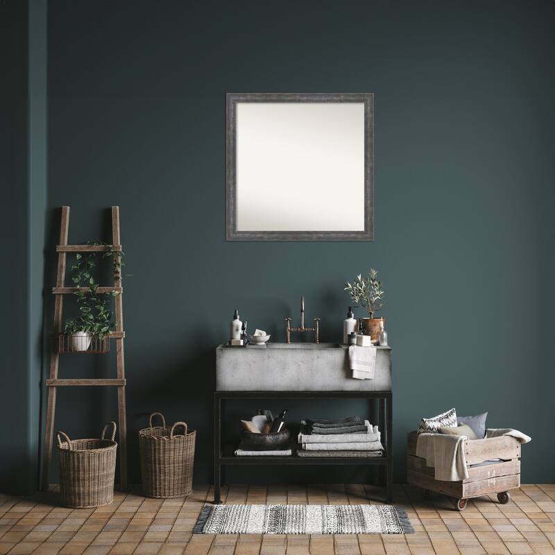 Angled Non-Beveled Wood Framed Bathroom Vanity Wall Mirror