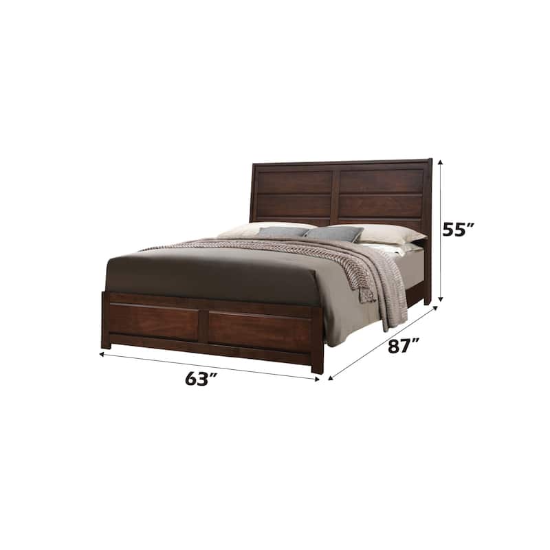 Walnut Finish Queen Bed with Raised Panels, Wooden Frame, 4 Slats, 660lbs Capacity