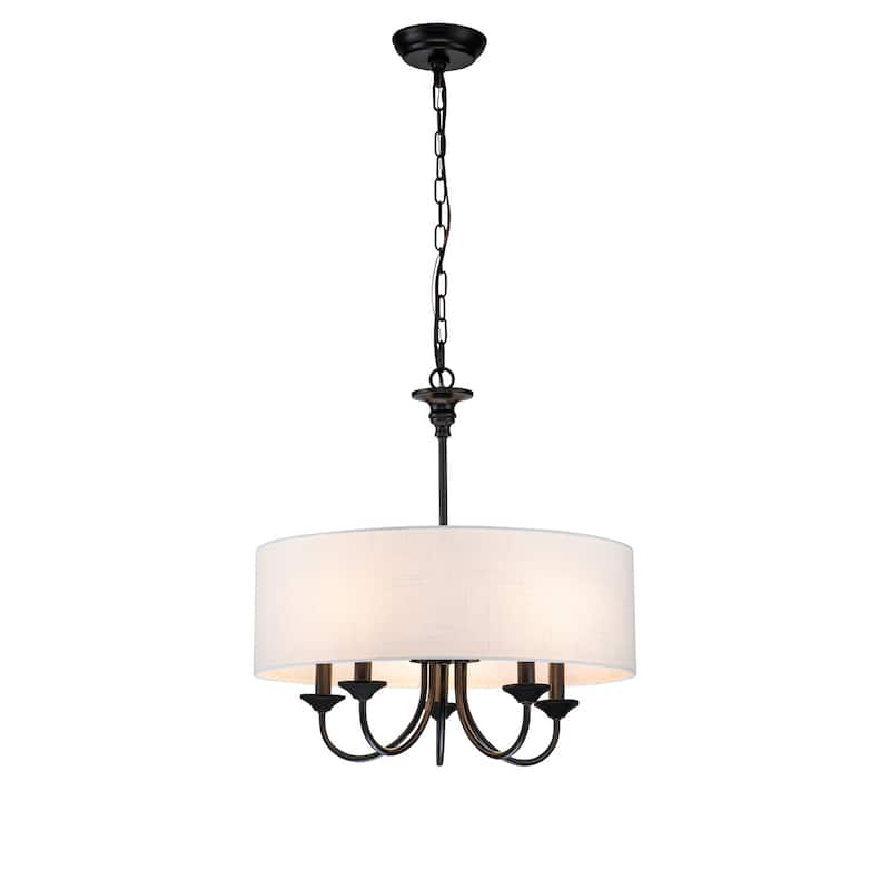 5-Light Farmhouse Modern Rustic Fabric Drum Chandelier for Living/Dining Room with White Shade - 19.69 in. W x 21.65 in. H