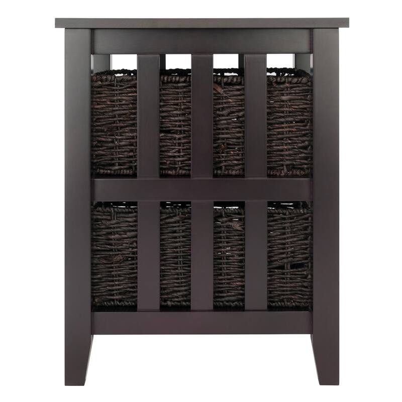 Morris Table with Foldable Corn Husk Baskets, Espresso and Chocolate