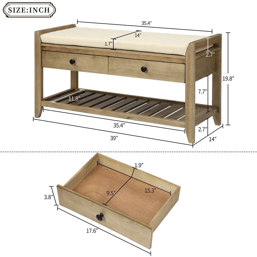 Shoe Rack with Cushioned Seat and Drawers Entryway Storage Bench