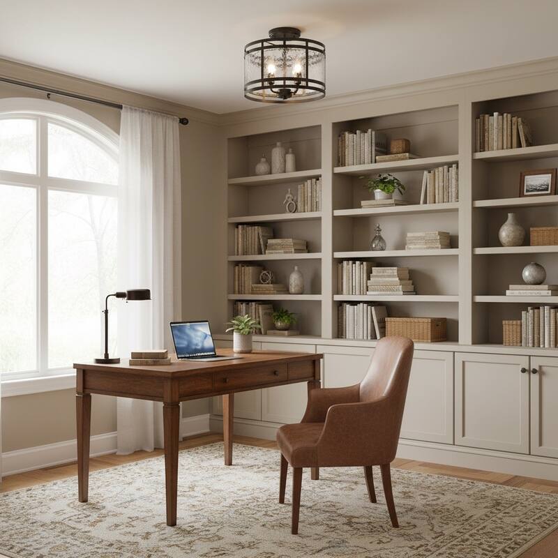 Laia 14.5" 4-light Water Textured Curved Glass Drum Round Flush Mount - 14.5 inches D x 11 inches H