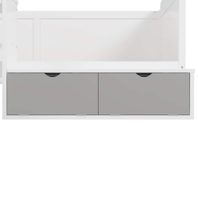 Multifunctional Wooden Twin Daybed with Desk, Storage Shelves, Lockers, and Matching Stool