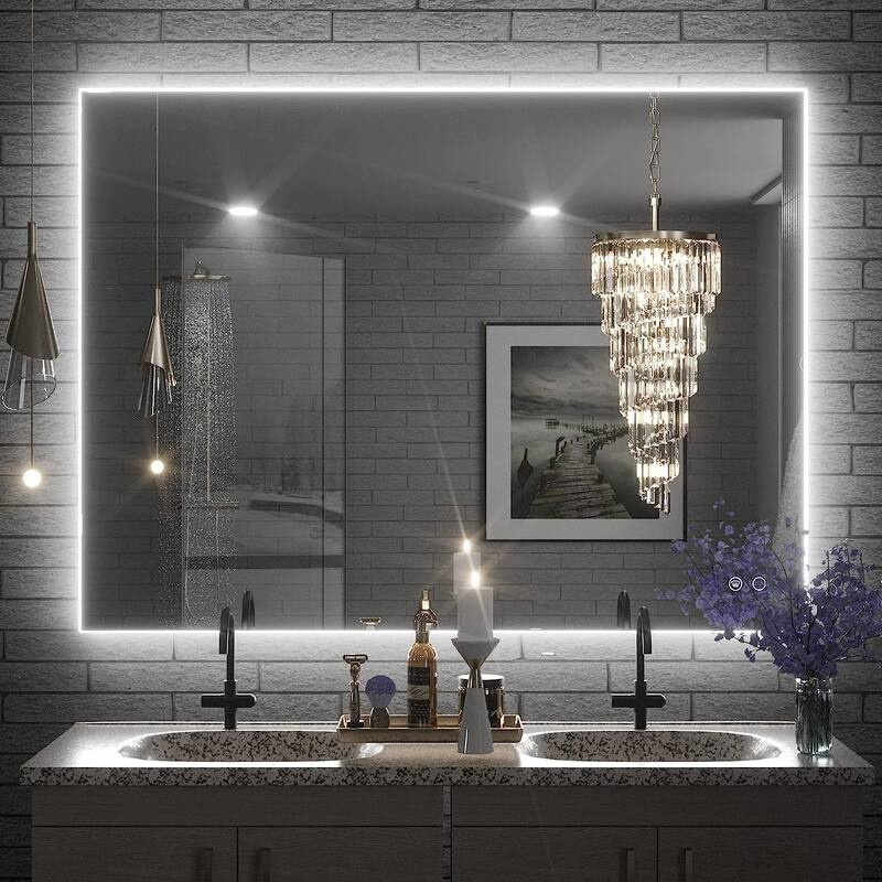 KEONJINN LED Backlit Bathroom Vanity Wall Mirror, Anti-Fog and Dimmable - 40x32