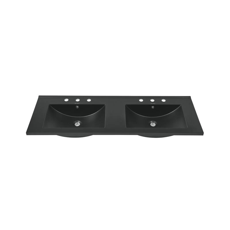 48" Ceramic Vanity Top Double Basins In Matte Black With 3 Holes