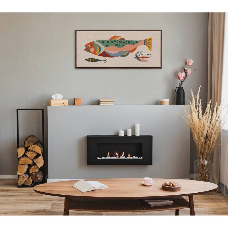 Kate and Laurel Sylvie Gone Fishing Texture Frame Canvas by Rachel Lee