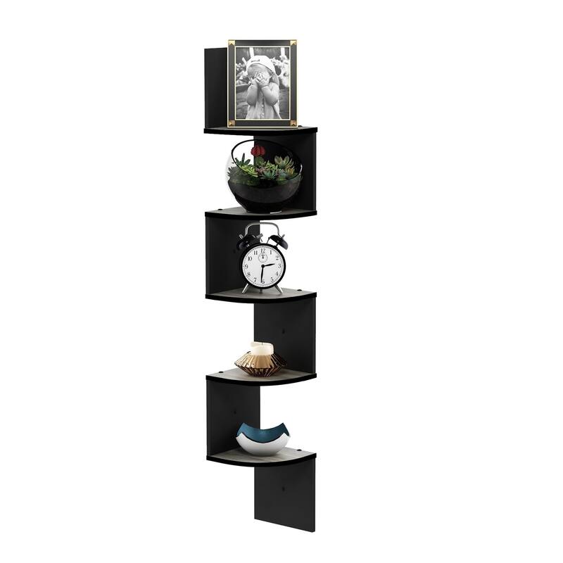 Porch & Den Munjoy Espresso 5-tier Wall-mount Floating Corner Shelf - french oak grey