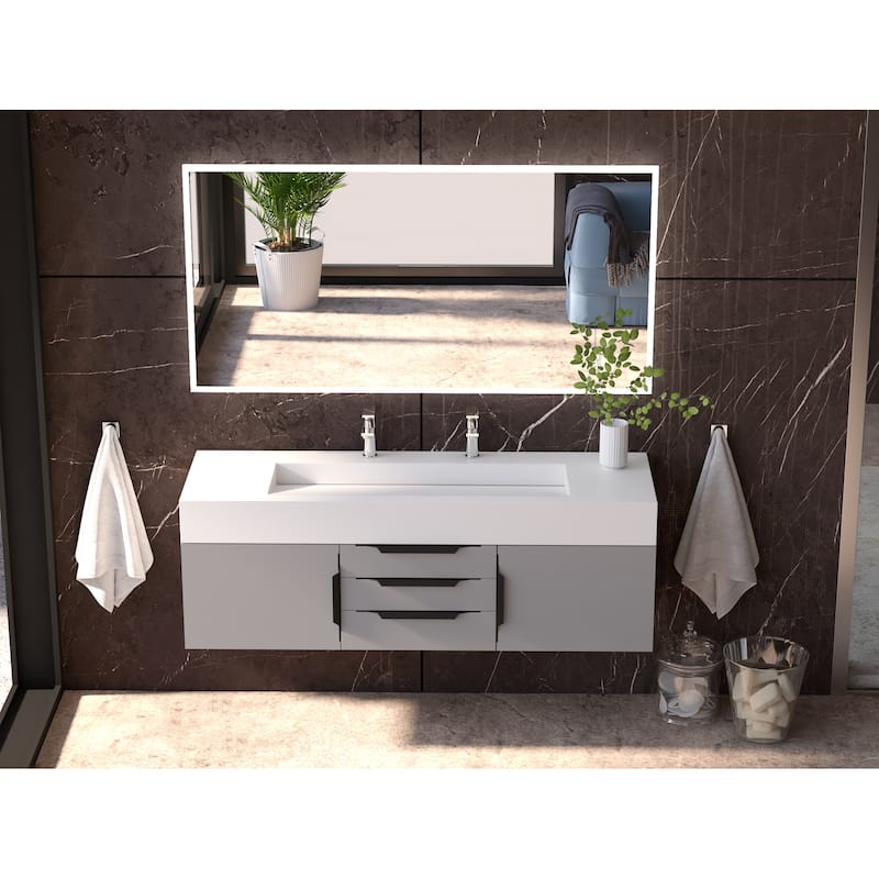 Nile 60" Wall Mounted Bathroom Vanity Set w/ White Top