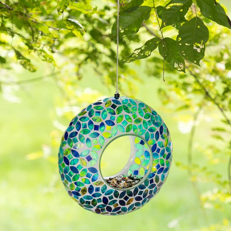 Glitzhome Round Hanging Multi-Color Mosaic Birdfeeder