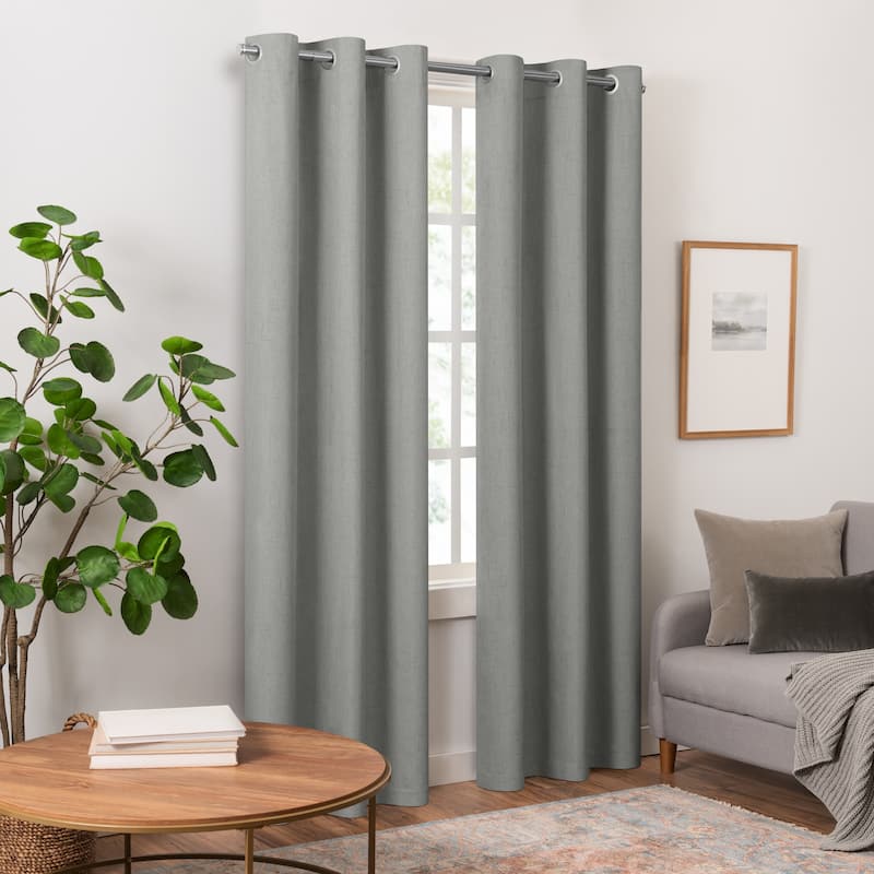 Eclipse Pembroke 100% Blackout Curtains, Faux Linen Grommet Window Curtains (2 Panels)