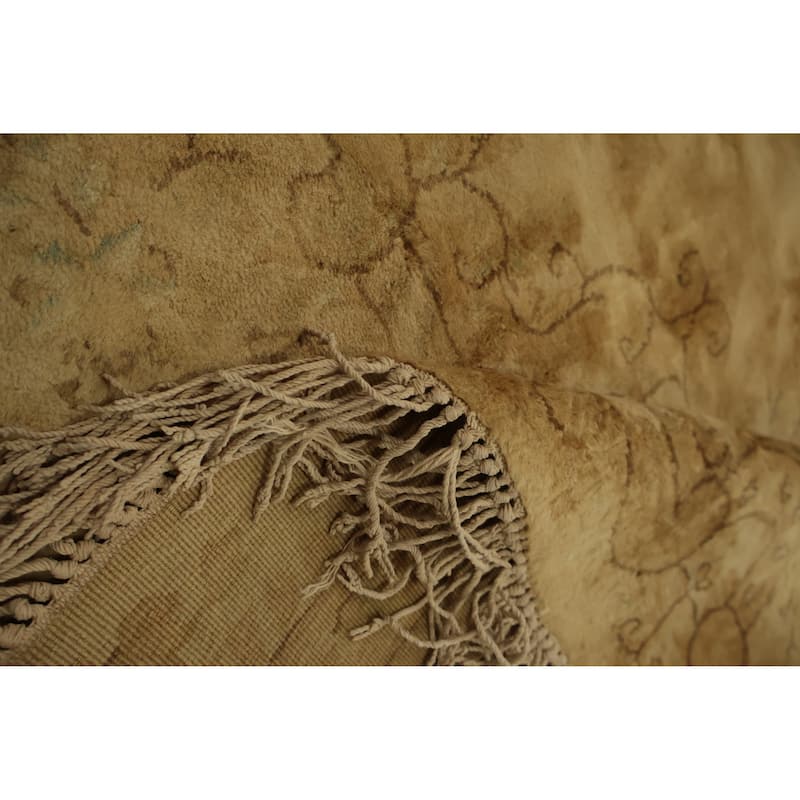 Hand Knotted Oriental 100% Wool Carpet Traditional Floral Yellow & Gold Kerman Area Rug - 11' 10'' X 8' 10''