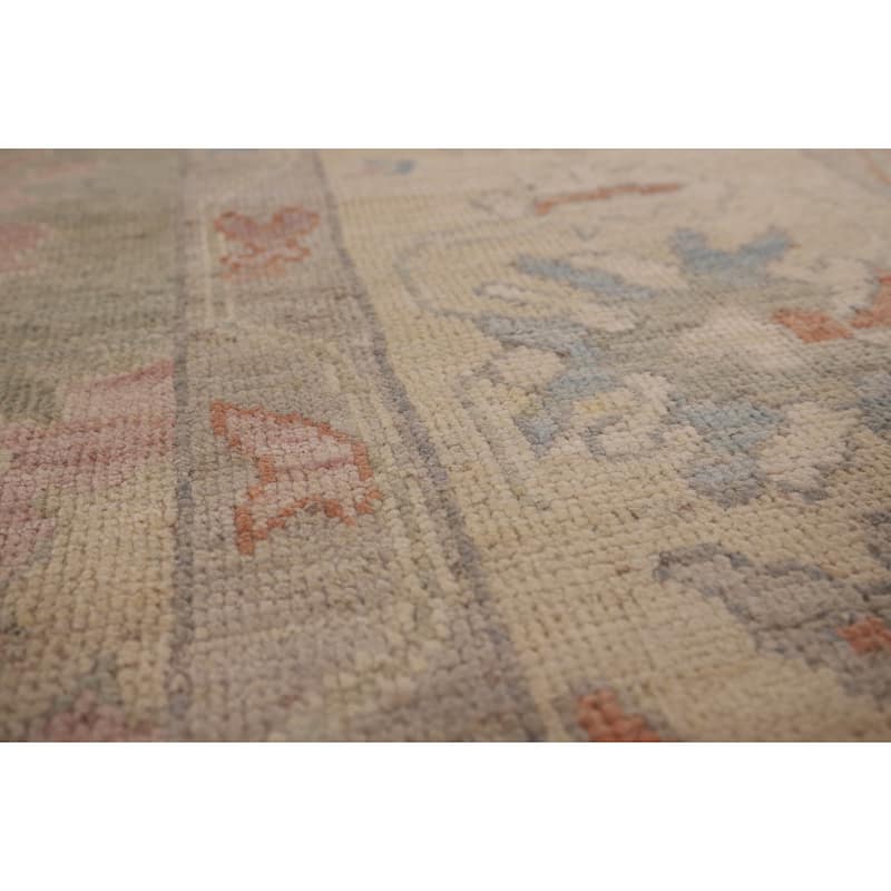 Green Floral Oushak Vegetable Dye Area Rug Handmade Wool Carpet - 8'2" x 9'9"