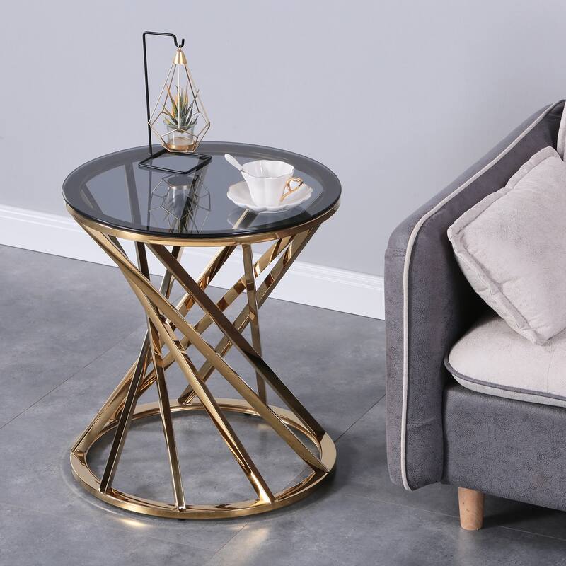 Round Tempered Glass Tabletop Side Table with Stainless Steel Frame