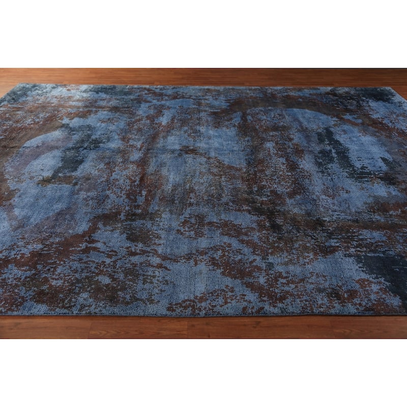 All-Over Blue Abstract Indian Area Rug Handmade Wool Carpet - 9'11"x 13'2"