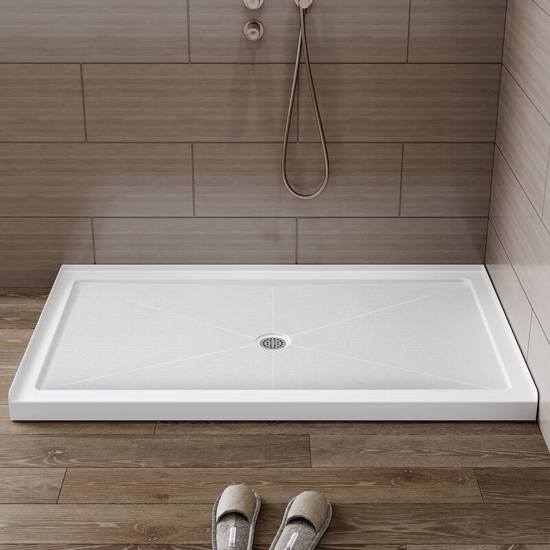 HOROW 60 x 36 Inch Alcove Shower Pan Base in White with Center Drain - White
