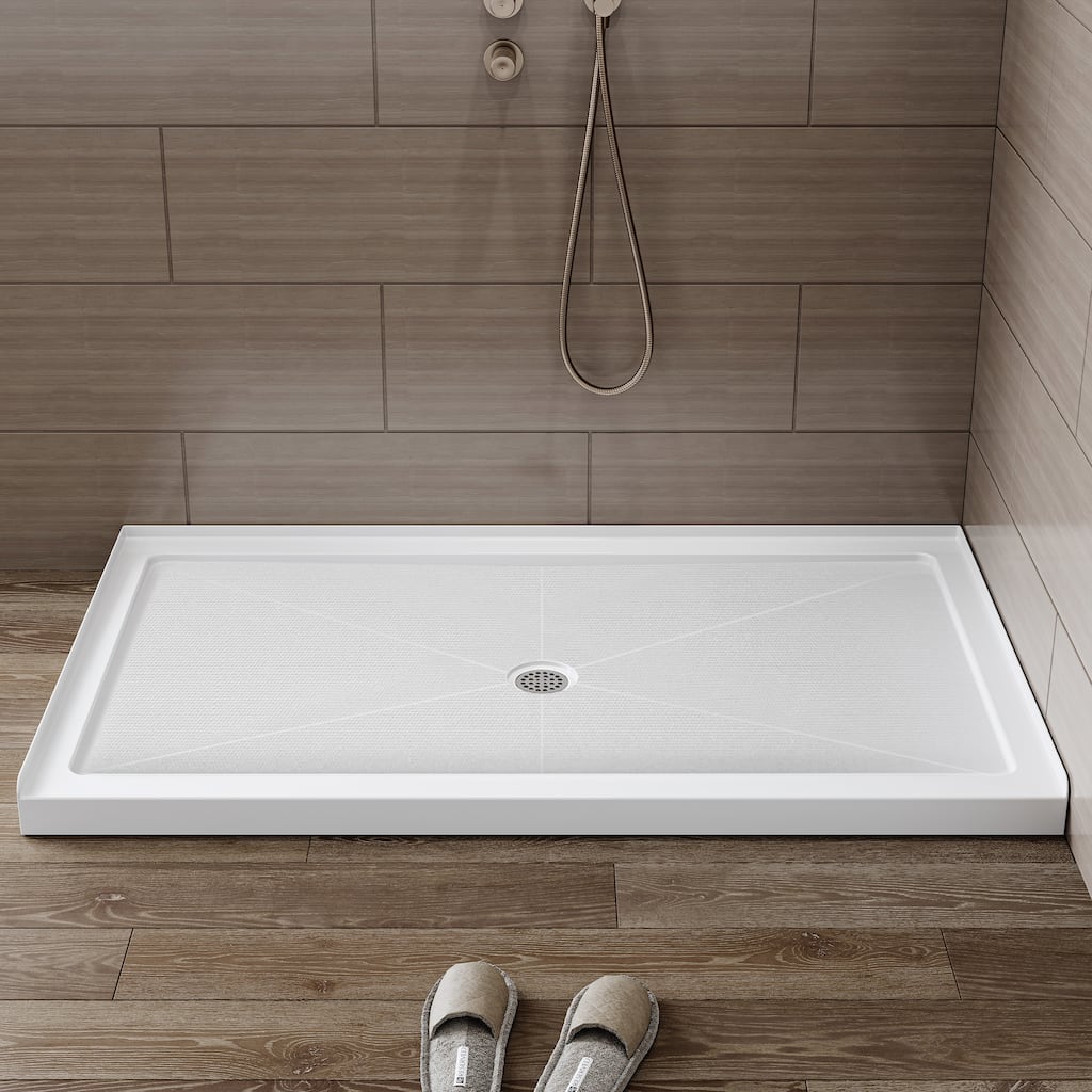 HOROW 60 x 36 Inch Alcove Shower Pan Base in White with Center Drain