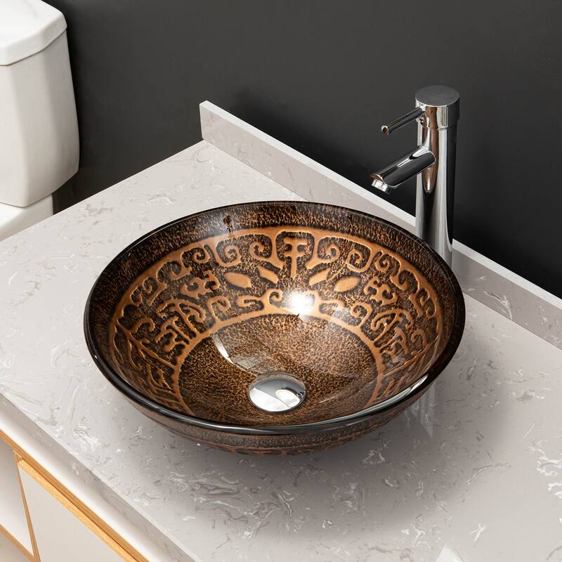 Vinnova Glass Circular Vessel Bathroom Sink without Faucet