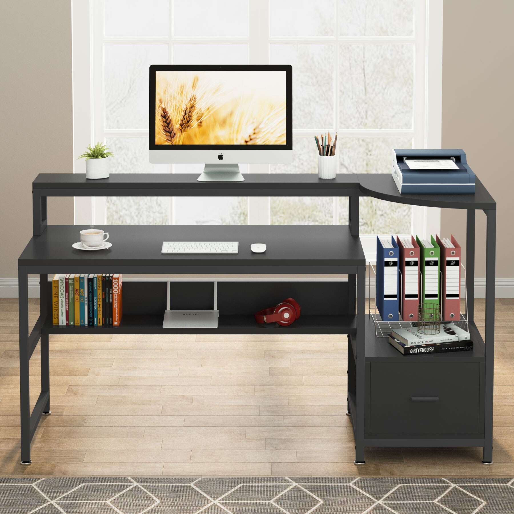 Computer Desk 63 inch with Storage Shelves File Drawer Study Writing Table  for Home Office - Overstock - 33752749