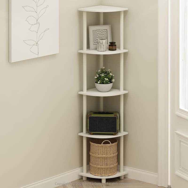 5 Tiers Wood Household Shelving Unit in White (11.6 in. W x 57.7 in. H x 11.6 in. D)