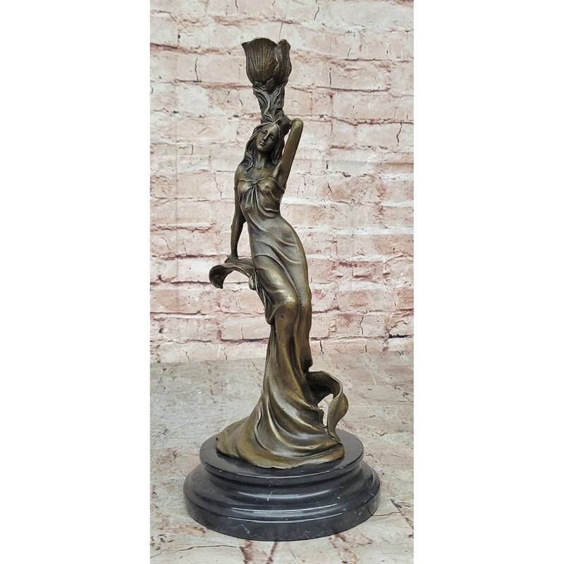 Figural Bronze Candlestick Water Nymph Candle Holder Sculpture By Milo