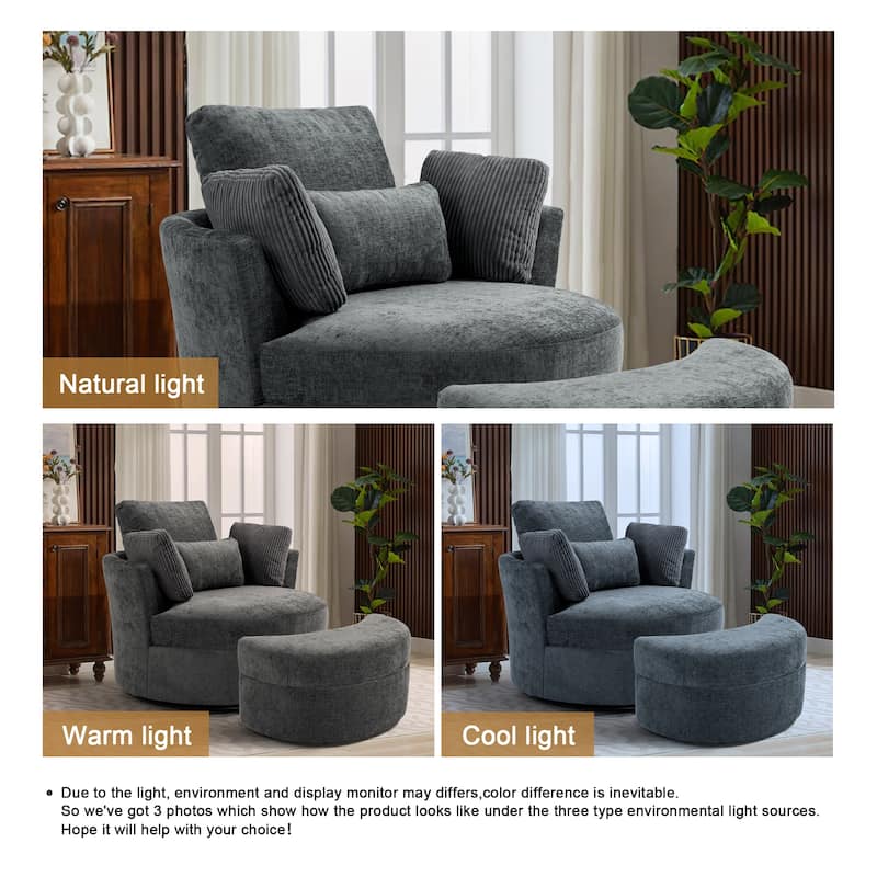 41" W Oversized Accent Barrel Swivel Chair with Moon Storage Ottoman