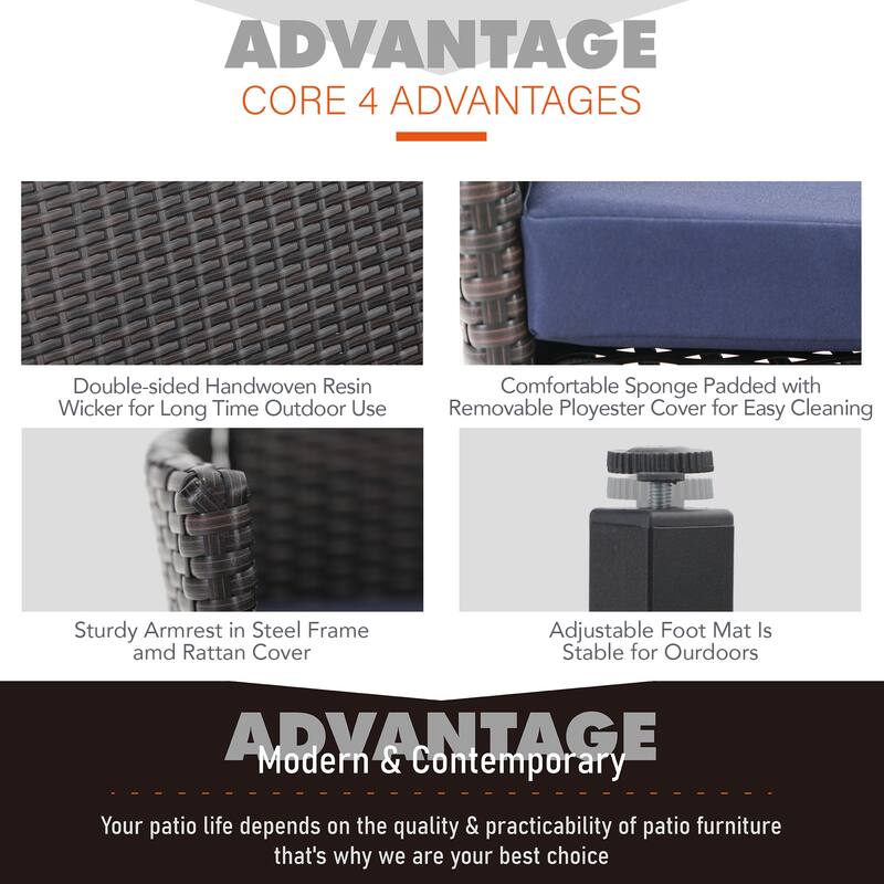 Patio 5-piece Dining Set, 1 Square 37" Metal Table with Umbrella Hole and 4 Rattan Chairs with Cushion