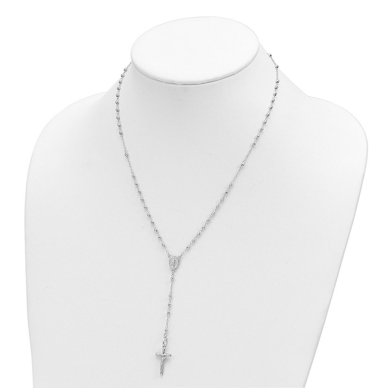 Curata 14k Yellow or White Gold Faceted Beads Crucifix Cross Rosary Necklace, 18"