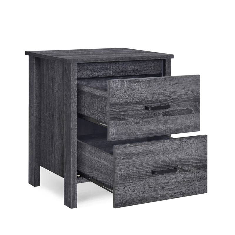 Faux Wood Nightstand with 2 Drawers, Contemporary Design, Easy Toolless Assembly, Storage Organizer for Bedroom