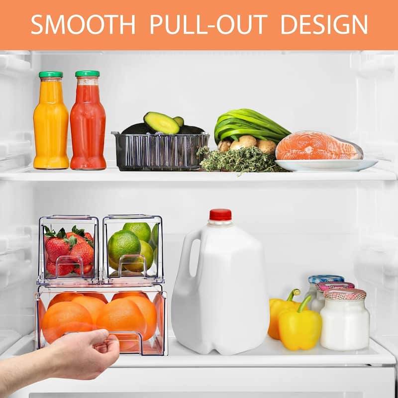 Sorbus Fridge Drawers Clear Stackable Pull-Out Refrigerator Food Kitchen Freezer Vanity - 1 Medium, 2 Small Bins (3 Pack)
