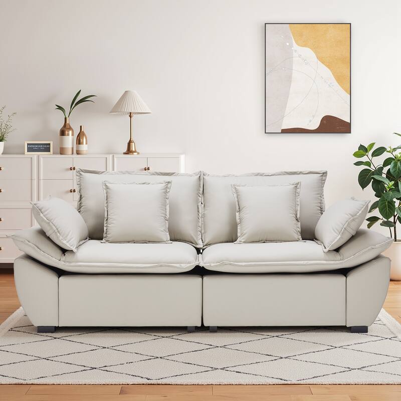 Pocassy Faux Leather Sectional Sofa Modular Couch Oversized Sofa