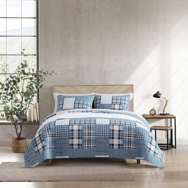 Eddie Bauer Hawthorne Cotton Reversible Blue Quilt Set