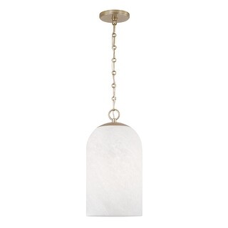 9" W x 18" H 1-Light Capsule Pendant in Matte Brass with Faux Alabaster Glass and Alternating Loop Designer Chain
