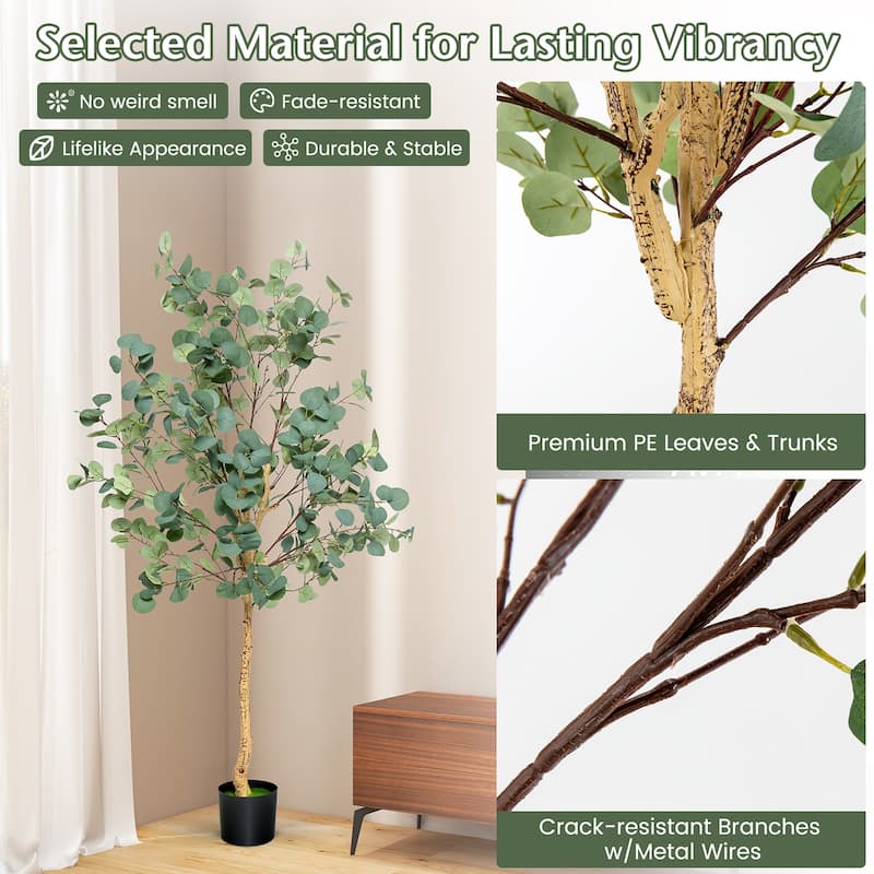 Costway 1/2 PCS 5.5FT Artificial Tree Fake Eucalyptus Tree for Living