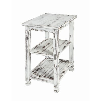Alaterre Country Cottage Distressed Wood 2-Shelf End Table, Antique Finish