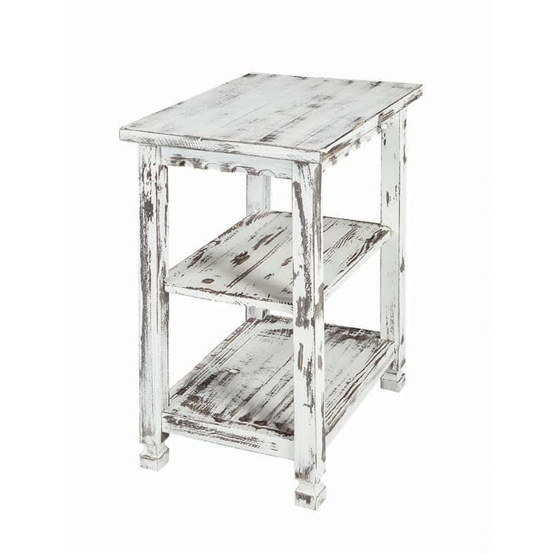 Alaterre Country Cottage Distressed Wood 2-Shelf End Table, Antique Finish
