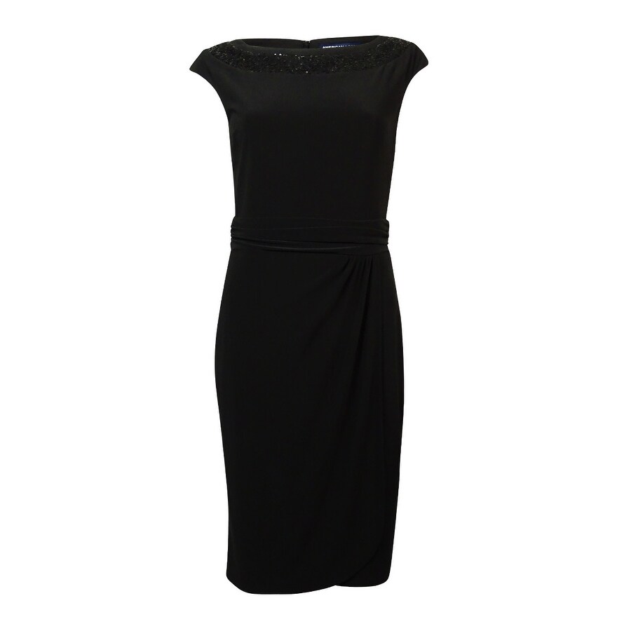 Shop American Living Women S Sequined Bateau Faux Wrap Dress Black Overstock 14810113 4