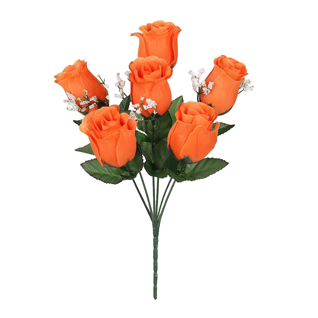 Set of 12 Orange Artificial Rose Bud Flower Stem Bush Bouquet 14in - 14" L x 6" W x 6" DP