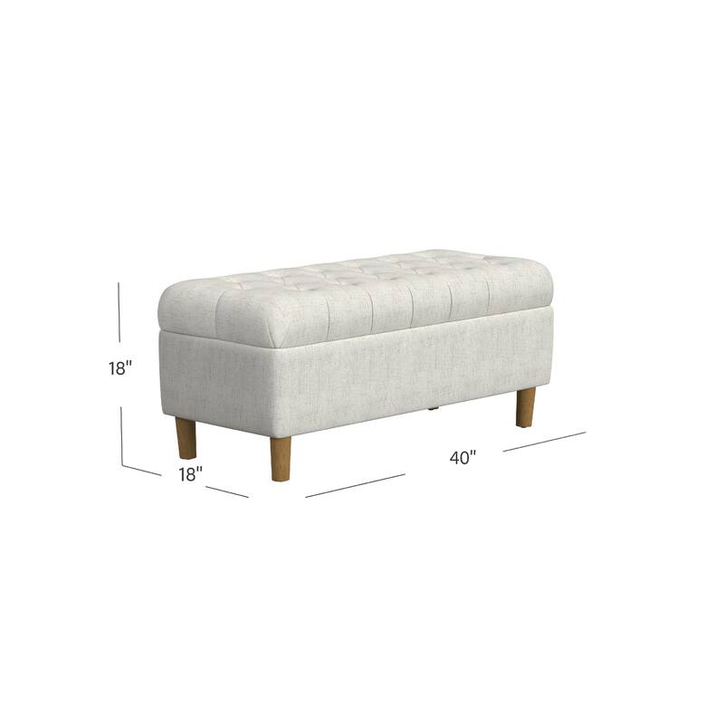 Sol Storage Bench Ottoman, Cream Woven Fabric, Brown Wood, 40 Inch