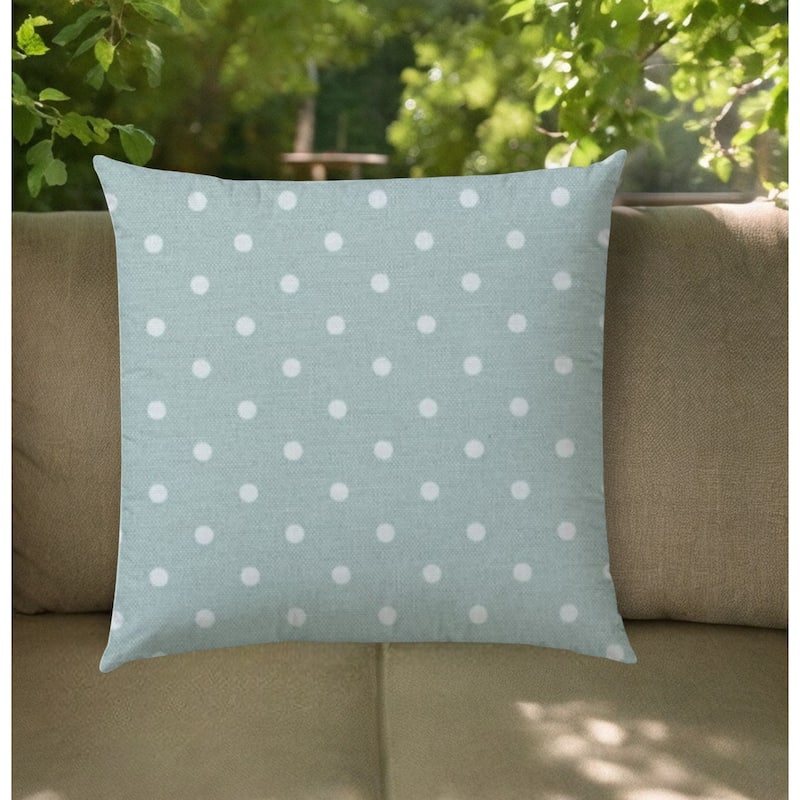 20" X 20" Seafoam And White Zippered Polyester Polka Dots Throw Pillow Cover - Blue and White