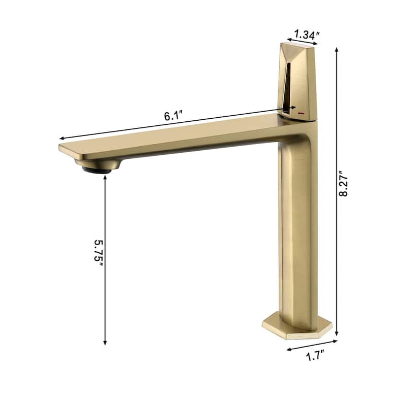 Brass Single Hole Bathroom Faucet, CUPC Certified 500K Leak-Proof, 1.97GPM with Red/Blue Handle (Brushed Gold/Matte Black)