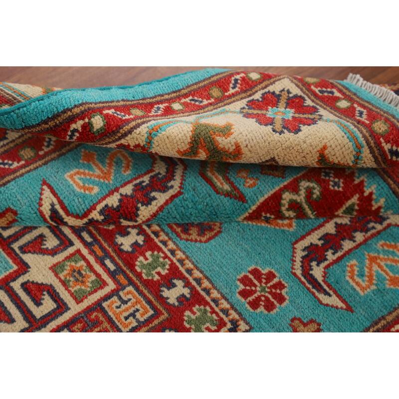 Turquoise Blue Kazak Oriental Accent Rug Handmade Wool Carpet - 3'3" x 4'11"