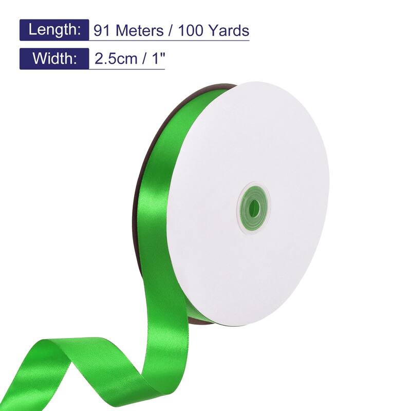 Satin Ribbon, 100 Yards Single Face Polyester Satin Ribbon - Green - 1 Inch