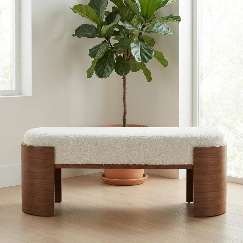 47.24" Upholstered Entryway Bench, Solid Wood End of Bed Bench for Bedroom