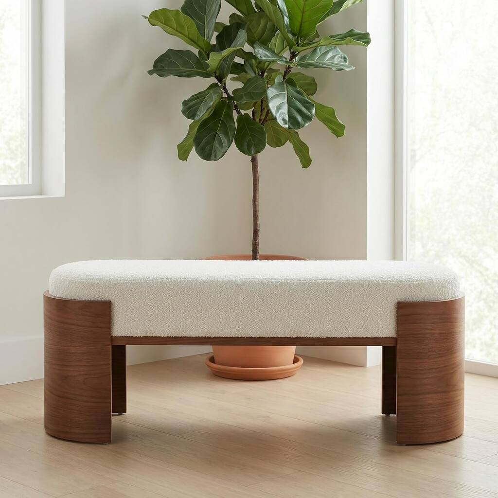 47.24" Upholstered Entryway Bench for Bedroom, Curved Support Legs