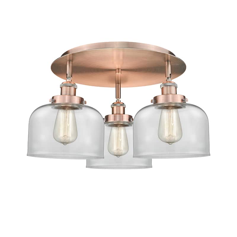 Innovations Lighting Bell - 3 Light 20" Flush Mount - Clear/Antique Copper